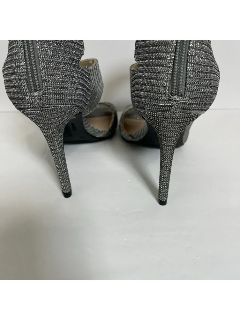 Christian Siriano Heels Silver Sparkle Wrap Ankle Open Toe Shoes